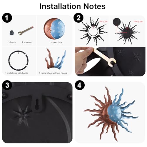 VZVXCC Metal Sun Outdoor Wall Art Decor-30 Inch Larger Size Sun Outdoor Wall Art Decor with Moon & Stars,Retro Decoration Hanging for Indoor Outdoor Garden Fence Living Room Bedroom - Image 5
