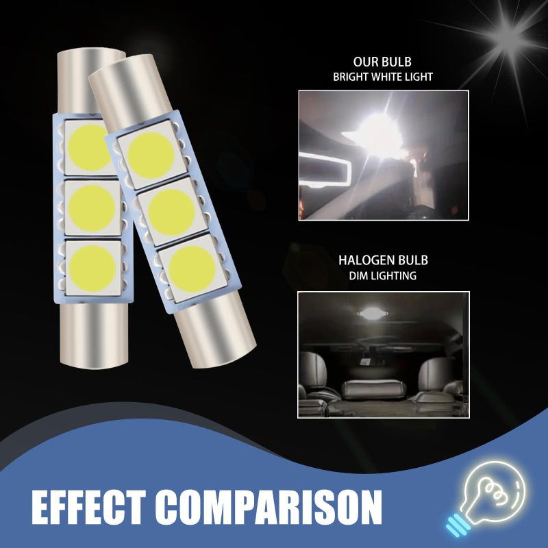 GKmow 10 PCS Car 28mm LED Reading Light, 6614F/6612F 5050-3SMD Chips 180Â° Lighting Super Bright Sunshade Makeup Light, Plug and Play No Delay Roof Light Replacement, Universal for Cars (White) - Image 5