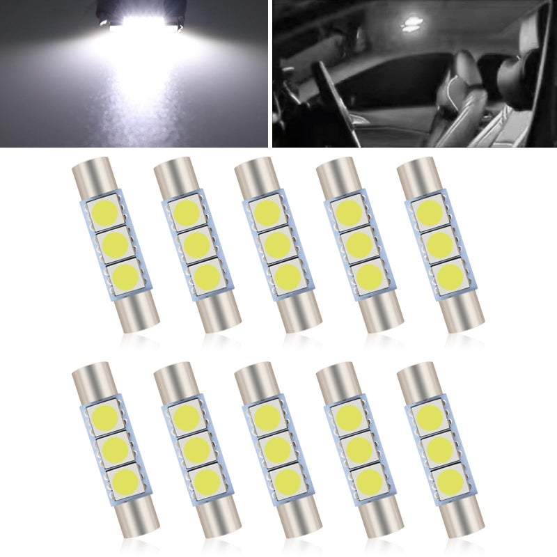 GKmow 10 PCS Car 28mm LED Reading Light, 6614F/6612F 5050-3SMD Chips 180Â° Lighting Super Bright Sunshade Makeup Light, Plug and Play No Delay Roof Light Replacement, Universal for Cars (White) - Image 1