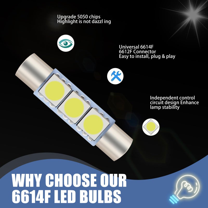 GKmow 10 PCS Car 28mm LED Reading Light, 6614F/6612F 5050-3SMD Chips 180Â° Lighting Super Bright Sunshade Makeup Light, Plug and Play No Delay Roof Light Replacement, Universal for Cars (White) - Image 4