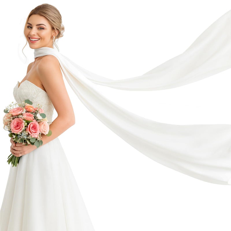 TWPER Bridal Neck Scarf Long for Wedding, 142 Inch White Wedding Scarf for Bride â€“ Minimalist Tulle Wrap for Ceremony Elopement Reception Bridal Portrait Accessory - Image 1