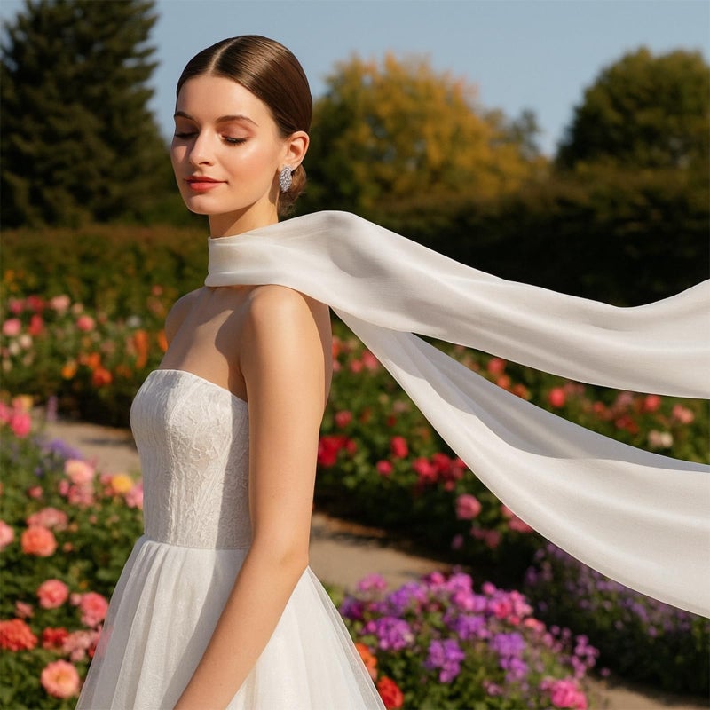 TWPER Bridal Neck Scarf Long for Wedding, 142 Inch White Wedding Scarf for Bride â€“ Minimalist Tulle Wrap for Ceremony Elopement Reception Bridal Portrait Accessory - Image 2