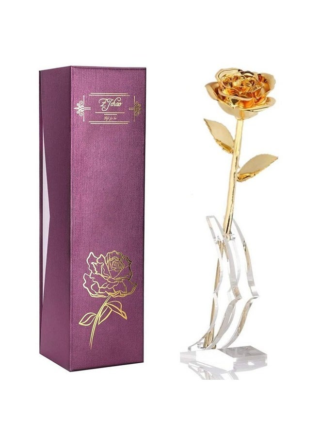 ZJchao - ZJchao 24K Gold Rose for Her, Dipped Gold Rose Eternity Love Real Golden Plated Preserved Eternal Flower with Rose Stand Present for Wife/Girlfriend/Couple (Gold) - Image 1