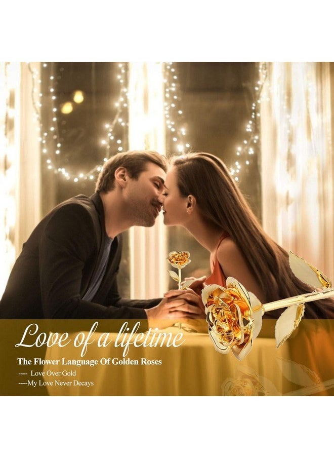 ZJchao - ZJchao 24K Gold Rose for Her, Dipped Gold Rose Eternity Love Real Golden Plated Preserved Eternal Flower with Rose Stand Present for Wife/Girlfriend/Couple (Gold) - Image 1