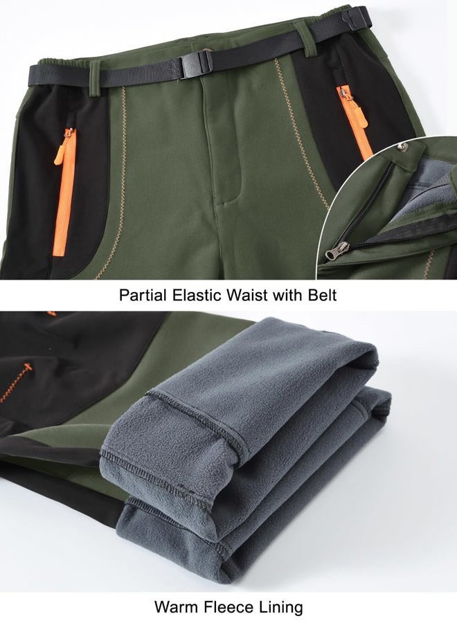 Rdruko Men's Snow Ski Pants Waterproof Insulated Winter Hiking Snowboard Fleece Lined Pants with Belt, Army Green, S - Image 4