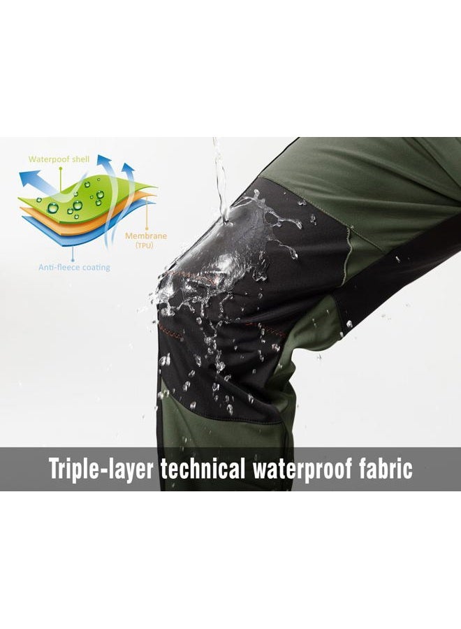 Rdruko Men's Snow Ski Pants Waterproof Insulated Winter Hiking Snowboard Fleece Lined Pants with Belt, Army Green, S - Image 3