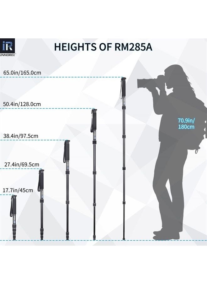 RM285A Camera Monopod Professional Portable 5-Section Compact Travel Aluminum Alloy Monopod for Canon Nikon Sony DSLR Camera Video Camcorder DV Photography Bracket Load 22lbs/10kg