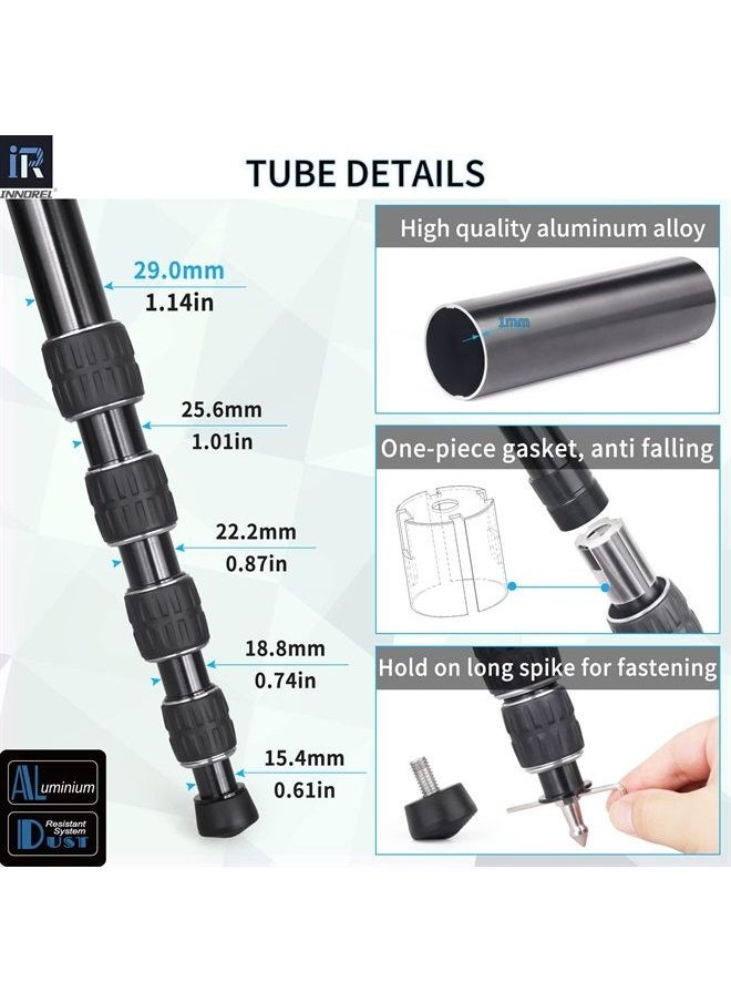 RM285A Camera Monopod Professional Portable 5-Section Compact Travel Aluminum Alloy Monopod for Canon Nikon Sony DSLR Camera Video Camcorder DV Photography Bracket Load 22lbs/10kg