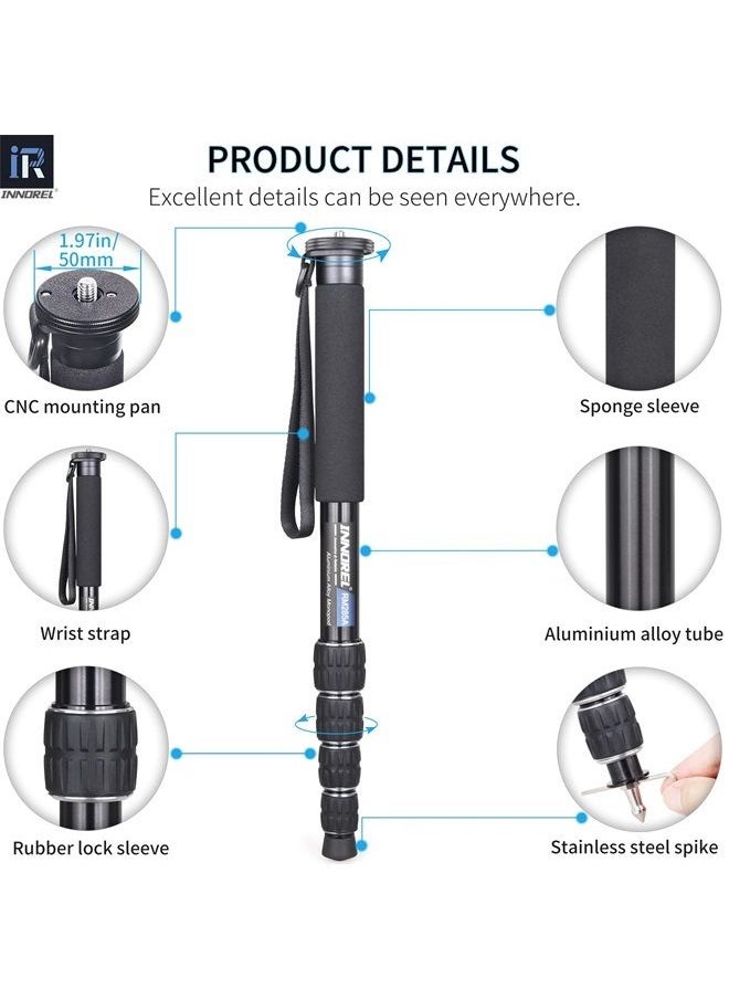 RM285A Camera Monopod Professional Portable 5-Section Compact Travel Aluminum Alloy Monopod for Canon Nikon Sony DSLR Camera Video Camcorder DV Photography Bracket Load 22lbs/10kg