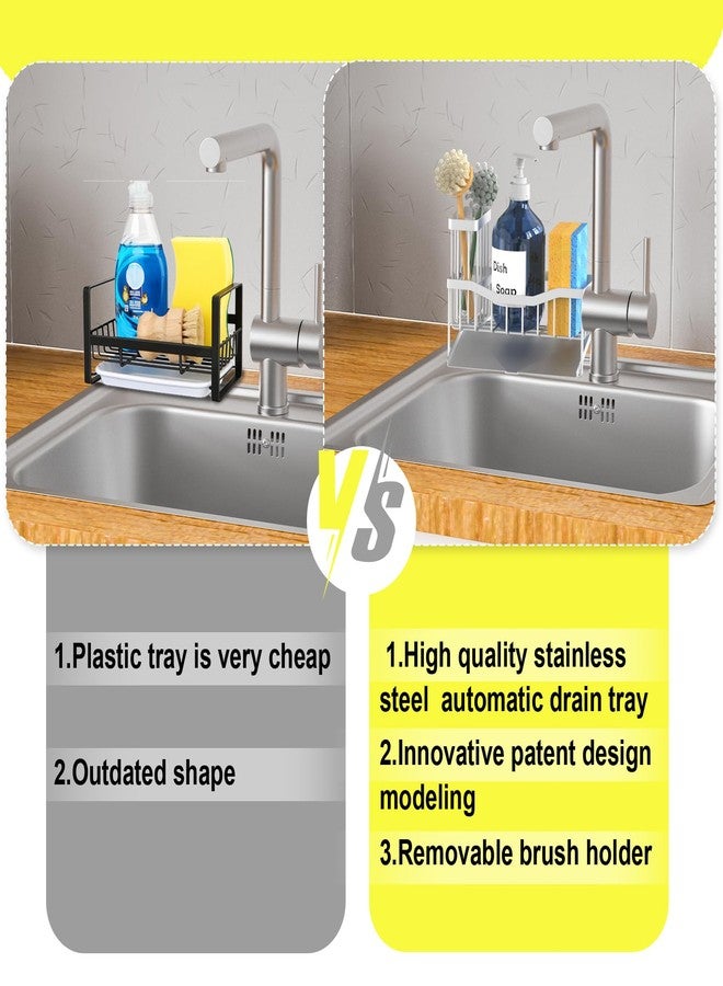 Fssvcd Maifan Sink Caddy Sponge Holder for Kitchen Sink with Brush Holder and Stainless Steel Self Drain Tray, Rustproof Kitchen Sink Organizer for Sponge, Soap Dispenser Storage Kitchen Accessories - Image 4