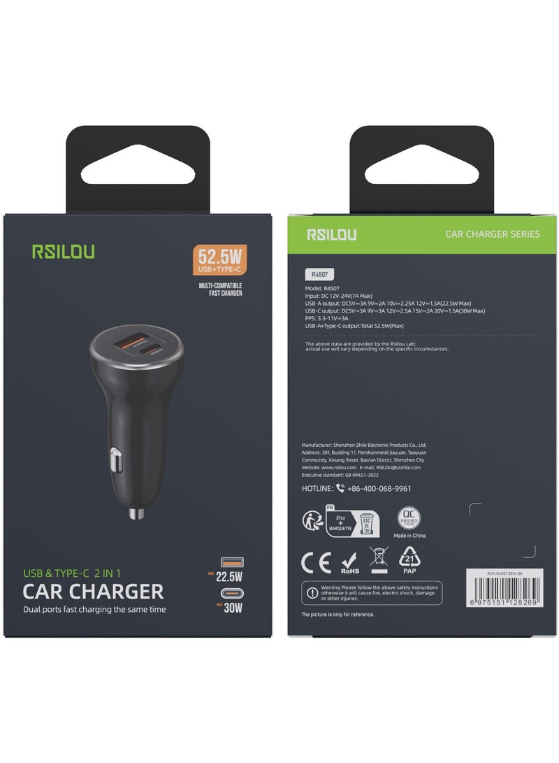 rsilou USB & Type-C 2 IN 1 Dual Ports Fast charging mobile car charger - Image 2