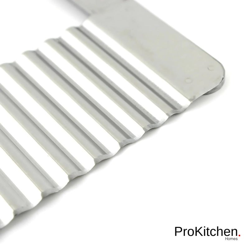 ProKitchen.Homes ProKitchen Stainless Steel Blade Wooden Handle Crinkle Cutters Vegetable Wavy Chopper French Fry Slicer Potato Knife Cutter Fruit Vegetable Salad Chopping Knife - Image 2