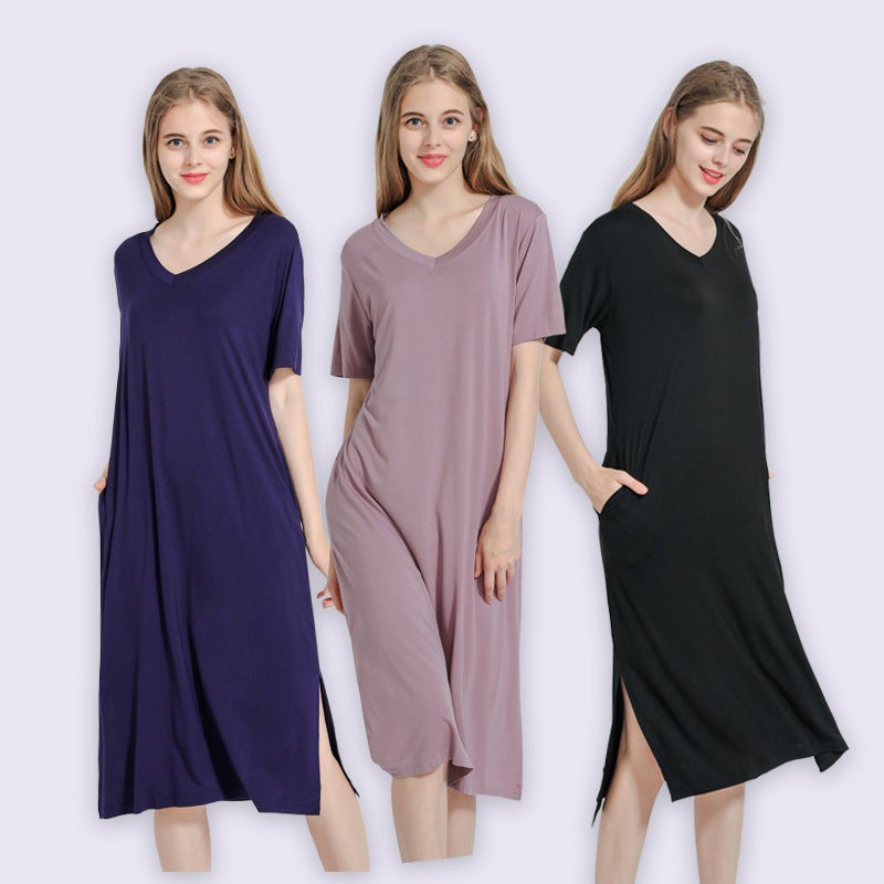 Women's V-Neck Short Sleeve Loose Maxi Dress - Image 4