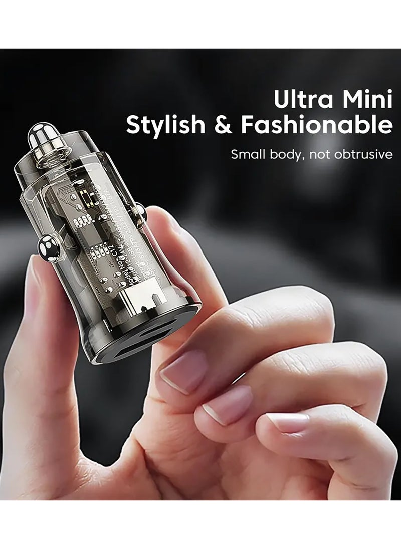 ALFY & CO Fast Car Charger PD 30W QC 3.0 Power Adapter iPhone 15 Car Charger Fast Charging Samsung 25W Car USB Plug for Samsung, iPhone, iPad Pro/Air, Huawei, Oneplus, Xiaomi, etc Transparent  - Image 2