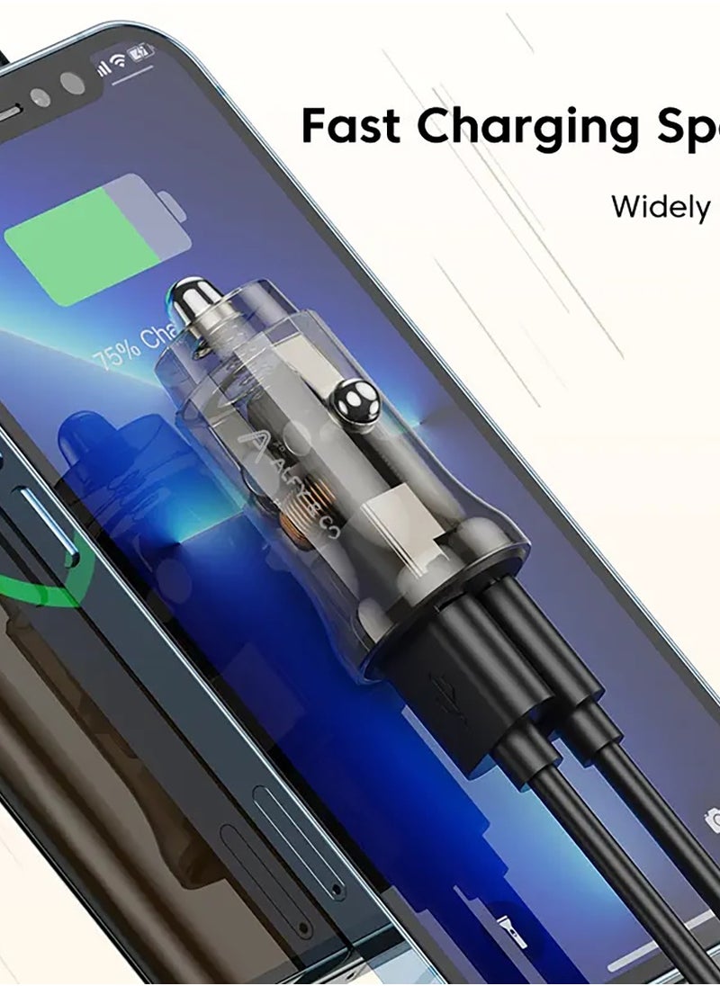 ALFY & CO Fast Car Charger PD 30W QC 3.0 Power Adapter iPhone 15 Car Charger Fast Charging Samsung 25W Car USB Plug for Samsung, iPhone, iPad Pro/Air, Huawei, Oneplus, Xiaomi, etc Transparent  - Image 4