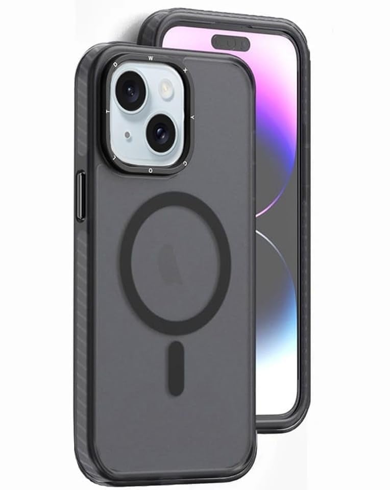Mobistyle Polycarbonate iPhone 15 Cover, Compatible With Magsafe, Military Grade Drop Protection, Translucent Matte Back Cover Case Designed For iPhone 15 (Black) - Image 1