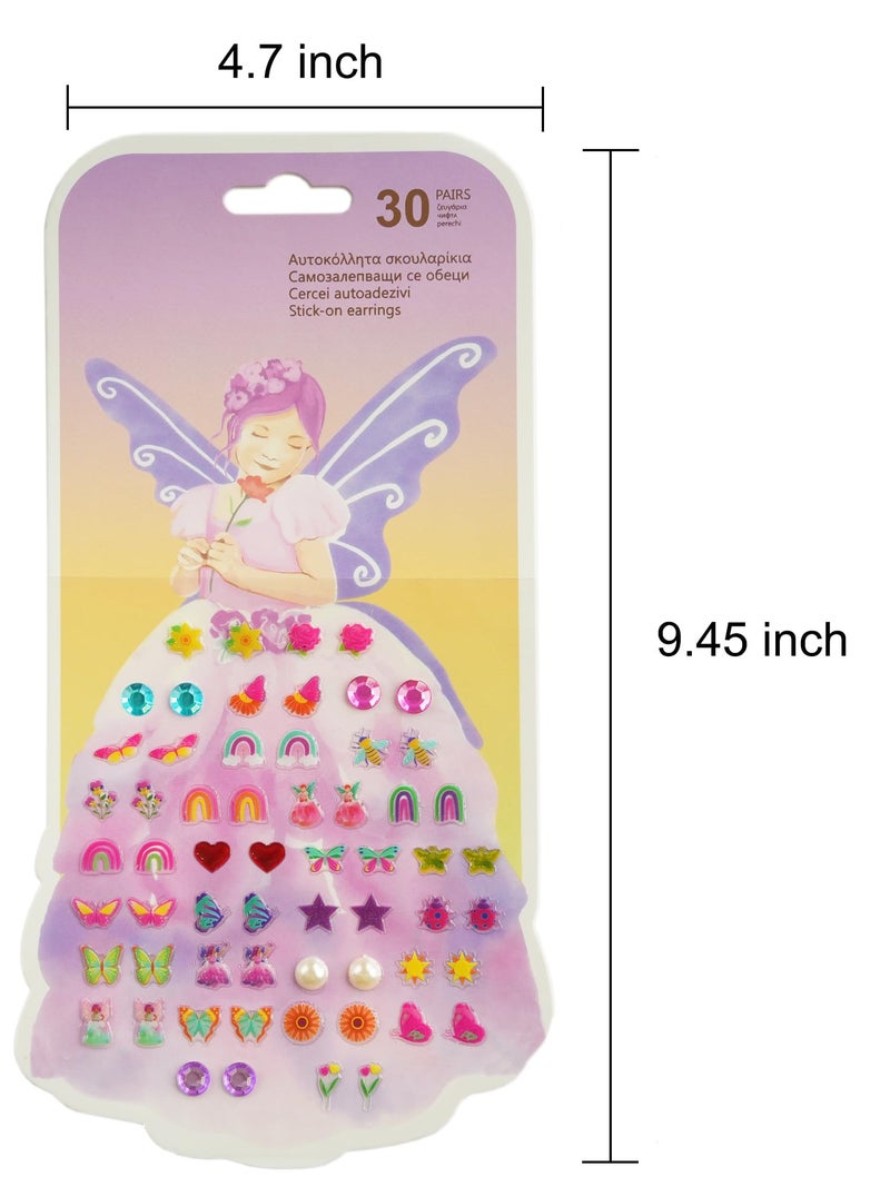 koutey 30 Pairs Stick On Earrings - Little Girls Sticker Earrings Self-Adhesive Butterfly Sticky Earring Gem Stickers For Kids (Butterfly) - Image 4
