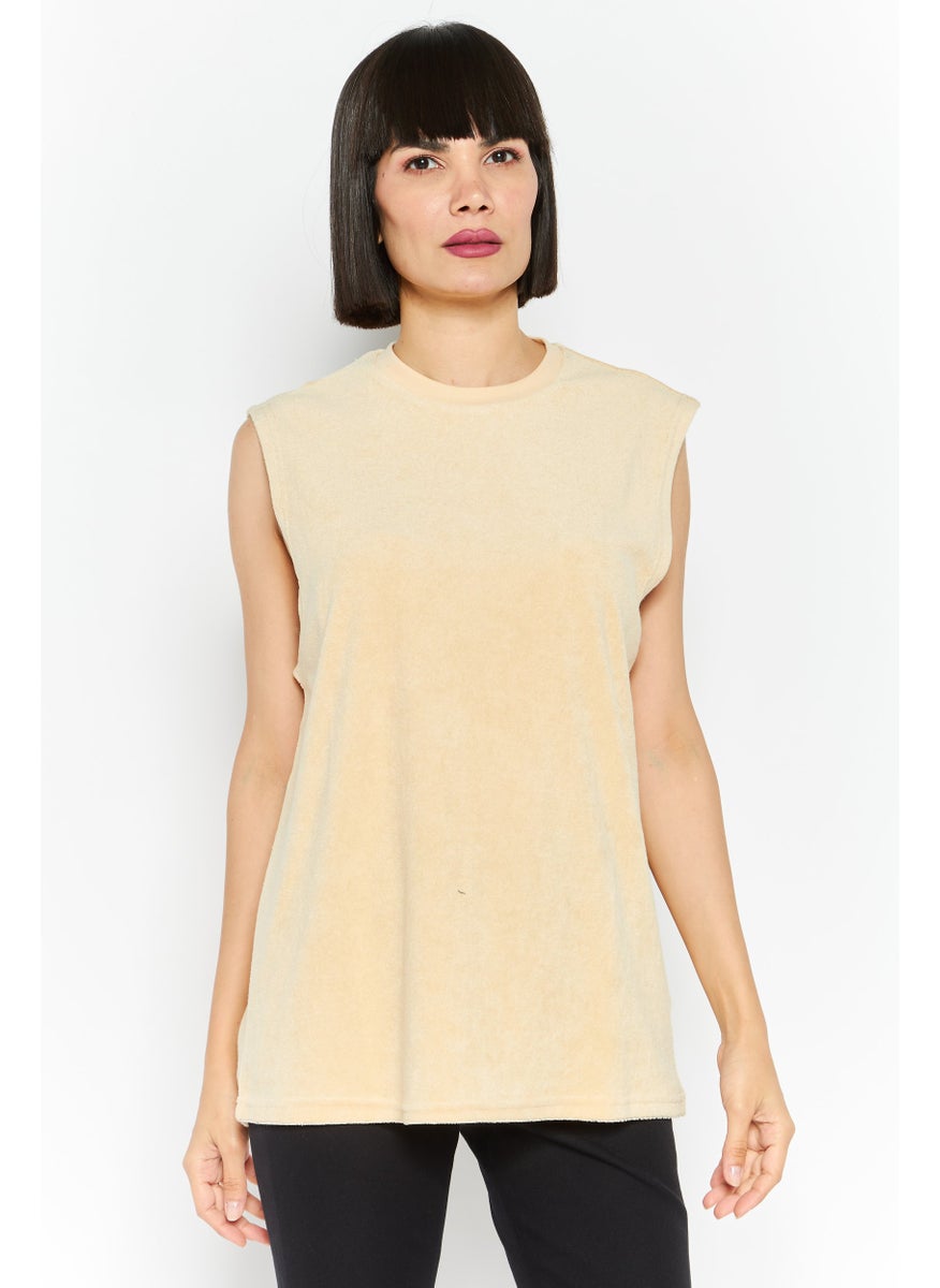 4th & Reckless Women Crew Neck Sleeveless Textured Tank Top, Beige  - Image 1