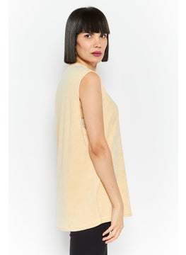 4th & Reckless Women Crew Neck Sleeveless Textured Tank Top, Beige  - Image 3