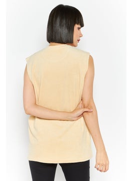 4th & Reckless Women Crew Neck Sleeveless Textured Tank Top, Beige  - Image 4