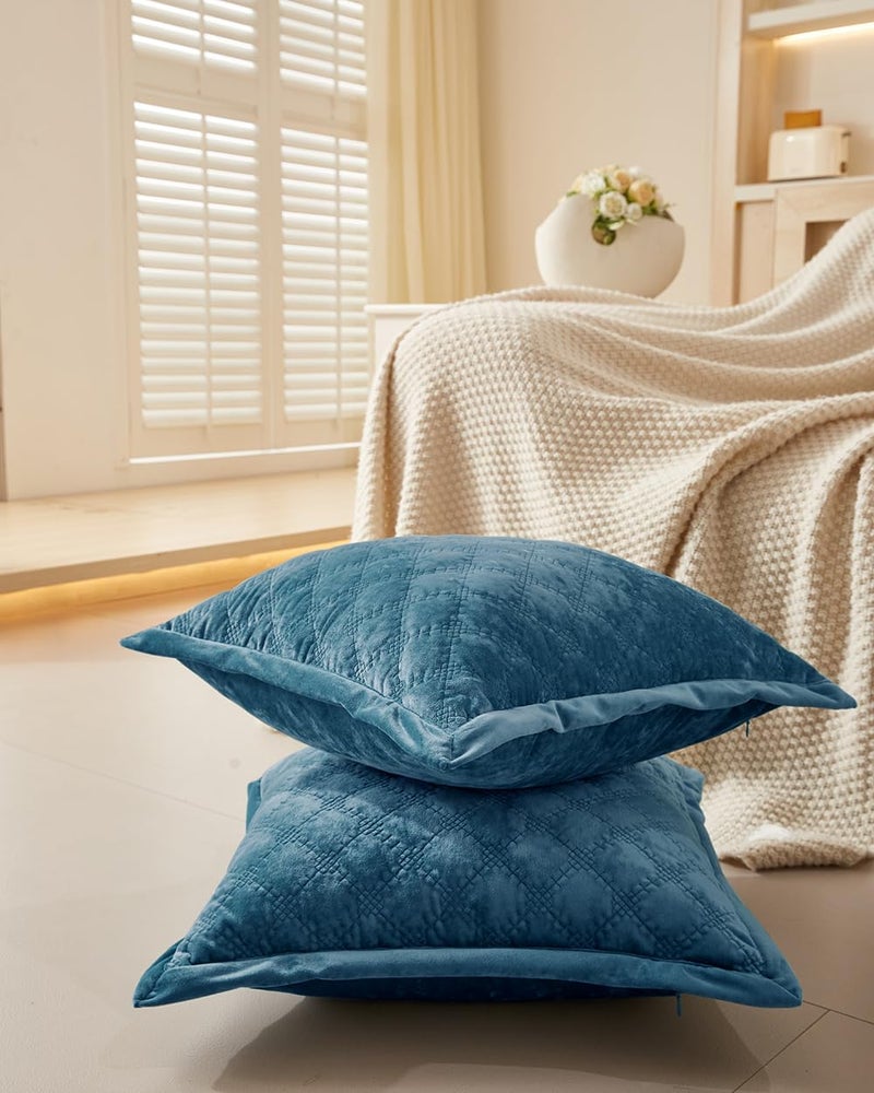 COCOPLOCEUS 1 Piece Standard Pillowcase Velvet 20X26 Pillow Cover with Envelope Closure Rectangular Quilted Pillow Case Soft Decorative Texture Pillow Sham for Bed  Blue - Image 3