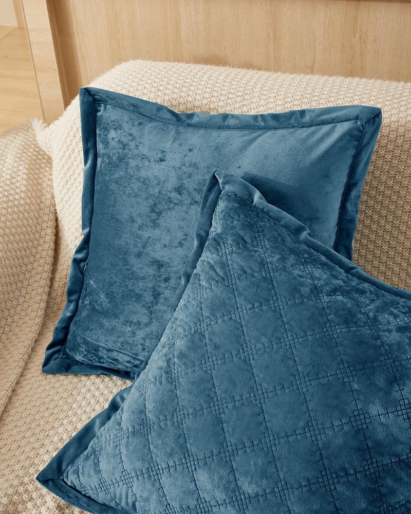 COCOPLOCEUS 1 Piece Standard Pillowcase Velvet 20X26 Pillow Cover with Envelope Closure Rectangular Quilted Pillow Case Soft Decorative Texture Pillow Sham for Bed  Blue - Image 4