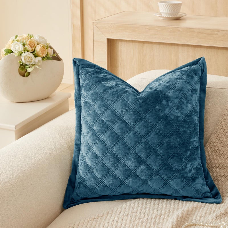 COCOPLOCEUS 1 Piece Standard Pillowcase Velvet 20X26 Pillow Cover with Envelope Closure Rectangular Quilted Pillow Case Soft Decorative Texture Pillow Sham for Bed  Blue - Image 1