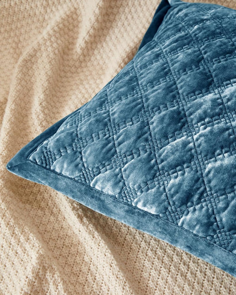 COCOPLOCEUS 1 Piece Standard Pillowcase Velvet 20X26 Pillow Cover with Envelope Closure Rectangular Quilted Pillow Case Soft Decorative Texture Pillow Sham for Bed  Blue - Image 2