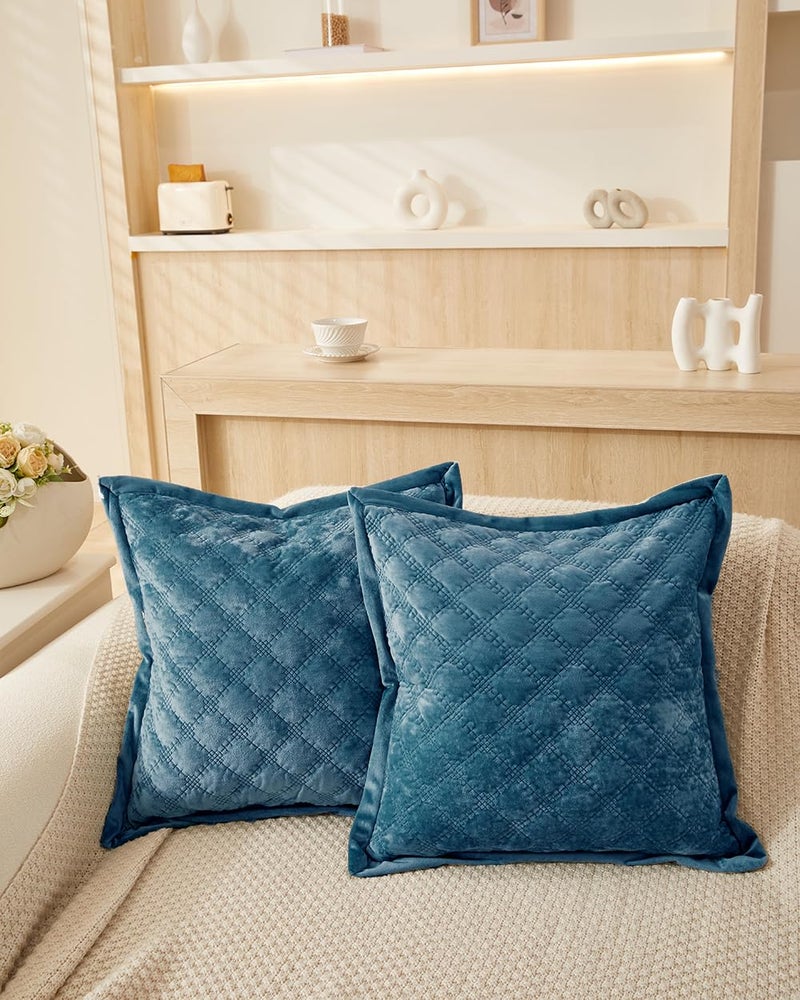 COCOPLOCEUS 1 Piece Standard Pillowcase Velvet 20X26 Pillow Cover with Envelope Closure Rectangular Quilted Pillow Case Soft Decorative Texture Pillow Sham for Bed  Blue - Image 5