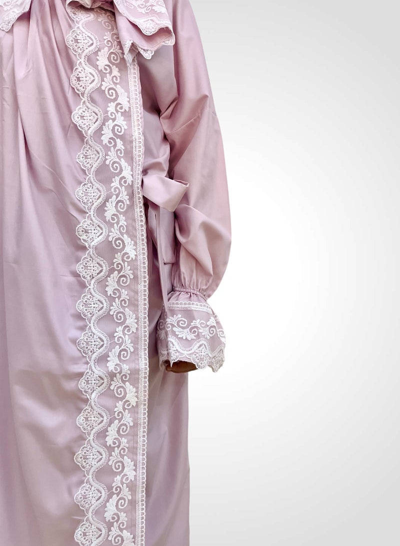 AL-HRAER A Very Soft And Comfortable Prayer Dress With Embroidery Lace Trim Consisting Of One Piece Includes a Veil And It Covers The Whole Body With A Uniform And Wide Size Suitable For All Bodies - Image 2