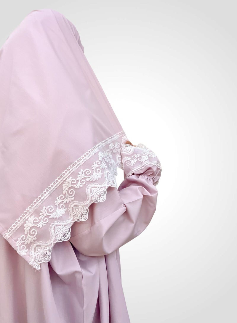 AL-HRAER A Very Soft And Comfortable Prayer Dress With Embroidery Lace Trim Consisting Of One Piece Includes a Veil And It Covers The Whole Body With A Uniform And Wide Size Suitable For All Bodies - Image 3