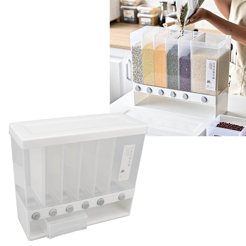 Natudeco Divided Rice and Cereal Dispenser 6 Grid Food Storage Containers Grain Storage Box Household Food Dispensers 10L Capacity Suitable for Rice Beans Wall Mounted Dry Food - Image 3