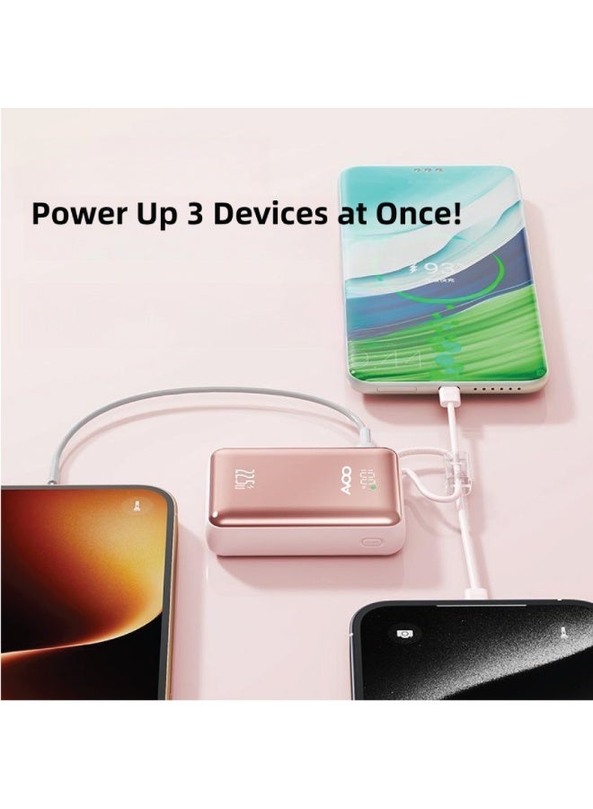 AVOO Small & Lightweight Portable Power Bank 10000mAh Fast Portable Charging PD with Dual Built-in Cables – ROSEGold Stylish Portable Battery for iPhone, Samsung & Android - Image 4
