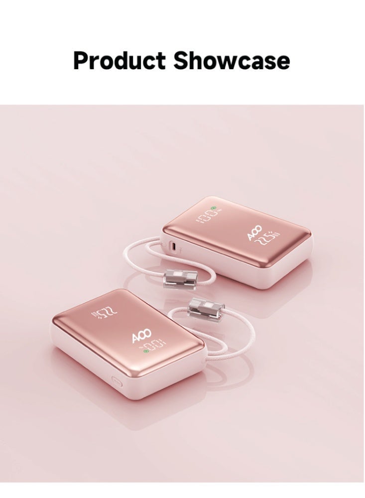AVOO Small & Lightweight Portable Power Bank 10000mAh Fast Portable Charging PD with Dual Built-in Cables – ROSEGold Stylish Portable Battery for iPhone, Samsung & Android - Image 1