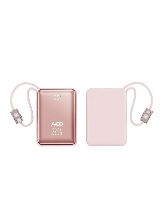 AVOO Small & Lightweight Portable Power Bank 10000mAh Fast Portable Charging PD with Dual Built-in Cables – ROSEGold Stylish Portable Battery for iPhone, Samsung & Android - Image 2