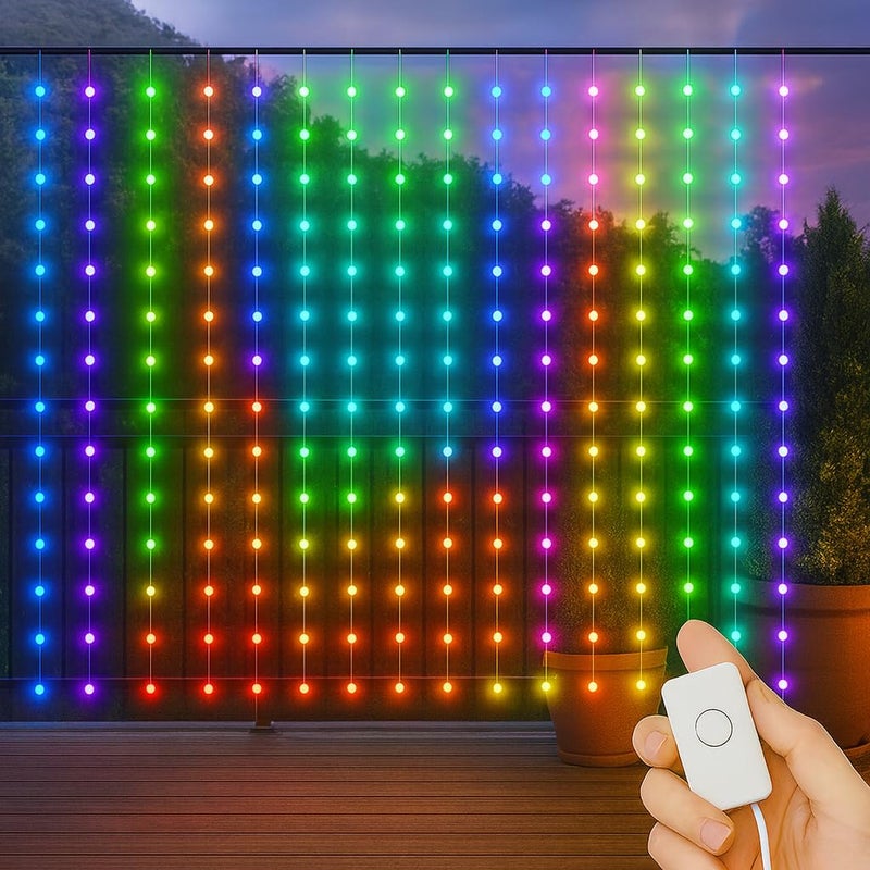 Gesto أضواء الستائر LED – 160 لمبة بكسل و240 خرز LED | 400 LED مع وحدة تحكم بـ 8 أوضاع | أضواء خيط الجنية للمنزل، الشرفة، المعبد، المهرجانات، الفناء وزينة ديوالي (متعددة الألوان | 8 × 7 قدم) - Image 1