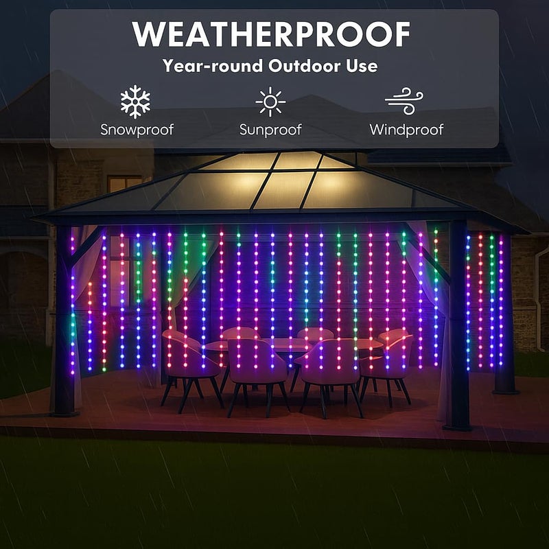 Gesto أضواء الستائر LED – 160 لمبة بكسل و240 خرز LED | 400 LED مع وحدة تحكم بـ 8 أوضاع | أضواء خيط الجنية للمنزل، الشرفة، المعبد، المهرجانات، الفناء وزينة ديوالي (متعددة الألوان | 8 × 7 قدم) - Image 4