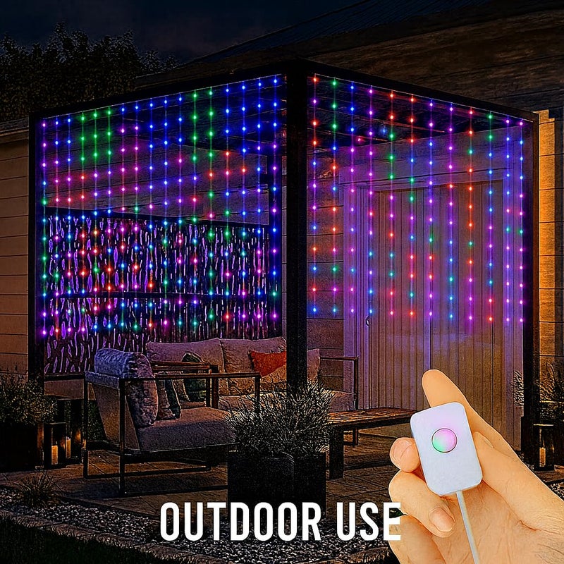 Gesto أضواء الستائر LED – 160 لمبة بكسل و240 خرز LED | 400 LED مع وحدة تحكم بـ 8 أوضاع | أضواء خيط الجنية للمنزل، الشرفة، المعبد، المهرجانات، الفناء وزينة ديوالي (متعددة الألوان | 8 × 7 قدم) - Image 5