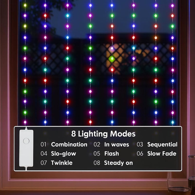 Gesto أضواء الستائر LED – 160 لمبة بكسل و240 خرز LED | 400 LED مع وحدة تحكم بـ 8 أوضاع | أضواء خيط الجنية للمنزل، الشرفة، المعبد، المهرجانات، الفناء وزينة ديوالي (متعددة الألوان | 8 × 7 قدم) - Image 3