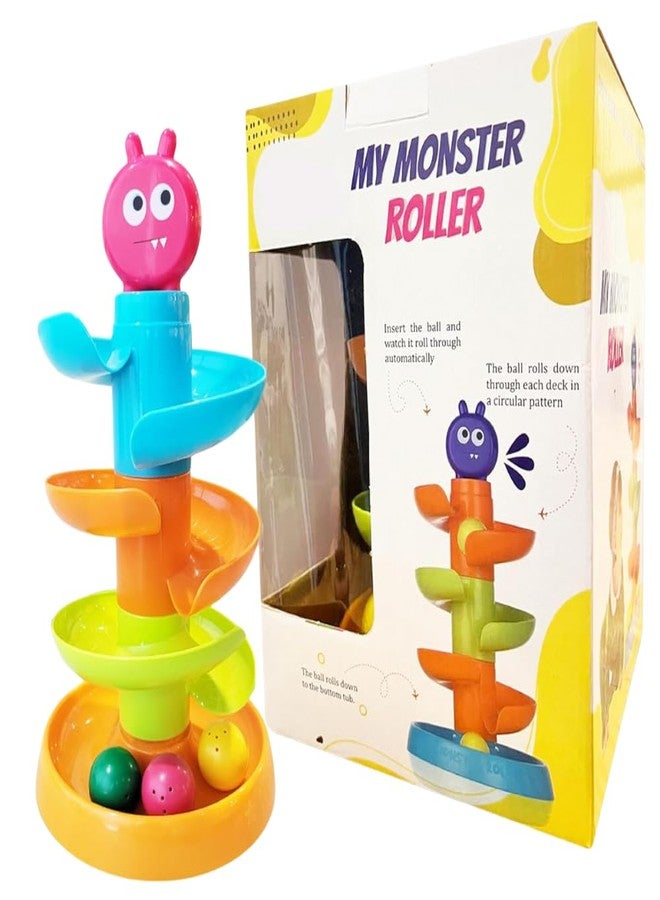 إستلو لعبة Estilo Rolling and Swirling Ram Monster Roller - برج إسقاط الكرات بأربعة طبقات مع 3 كرات ملونة | لعبة تفاعلية دوارة للأطفال الرضع والصغار | لعبة تعليمية للإسقاط والتدحرج للأطفال من عمر سنة فما فوق - Image 1
