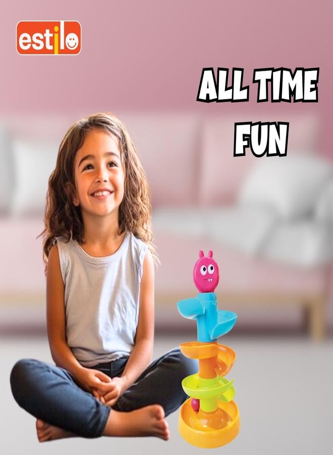 إستلو لعبة Estilo Rolling and Swirling Ram Monster Roller - برج إسقاط الكرات بأربعة طبقات مع 3 كرات ملونة | لعبة تفاعلية دوارة للأطفال الرضع والصغار | لعبة تعليمية للإسقاط والتدحرج للأطفال من عمر سنة فما فوق - Image 5