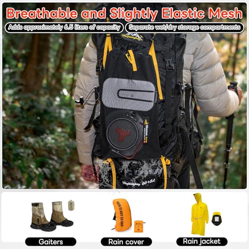 HIKEMAN Kangaroo Pocket for Backpack, Lightweight Breathable Front-Pocket Elastic Mesh Kangaroo Pouch, Place Wet Clothing/Rain Gear (Black) - Image 3