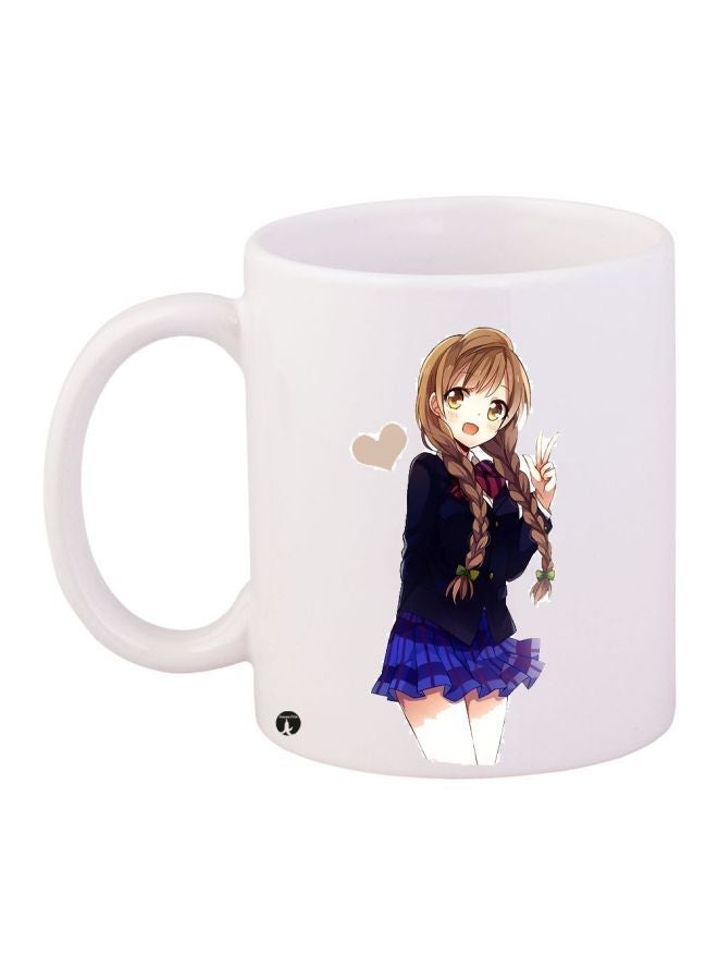 RYN Anime Printed Coffee Mug White/Blue/Brown 11ounce