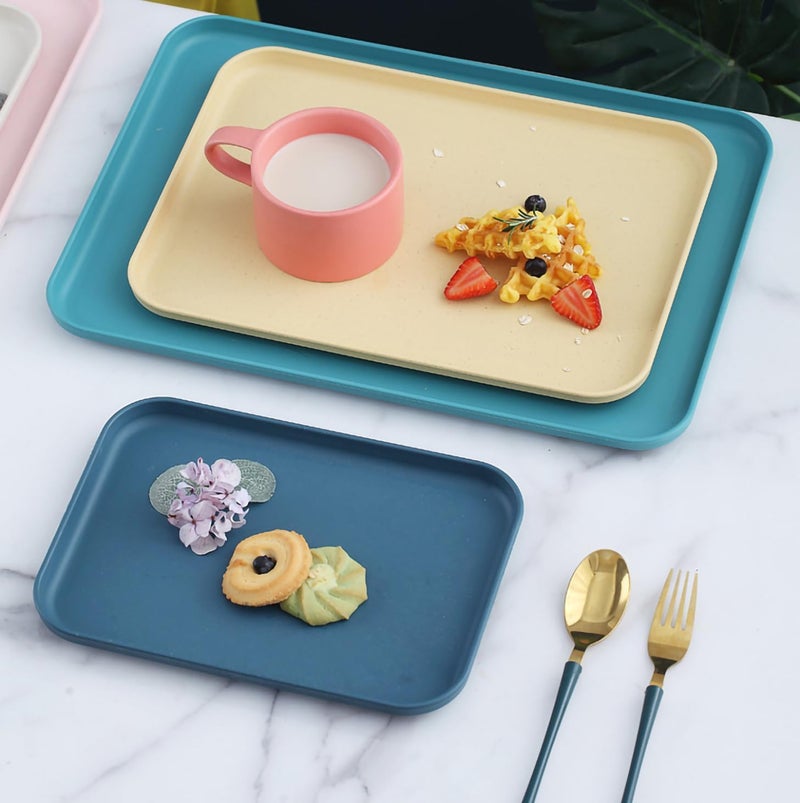 KESHU ENTERPRISE Multi-Function Rectangular Serving Tray | Lightweight, Dishwasher & Microwave Safe Plates | Fast Food Trays for Snacks, Fruit, Cooki, Dessert Dinner Plate (25+31CM) (Blue, Set of 6) - Image 5