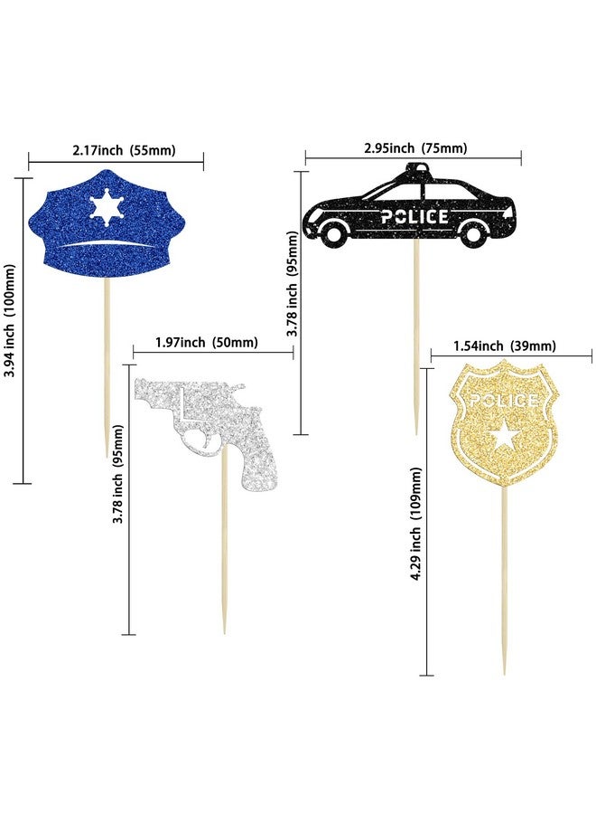 Ephlyn 24Pcs Police Cupcake Toppers Glitter Policeman Police Officer Cupcake Picks Cake Decorations for Police Emblem Theme Birthday Party Cake Decor Supplies - Image 2