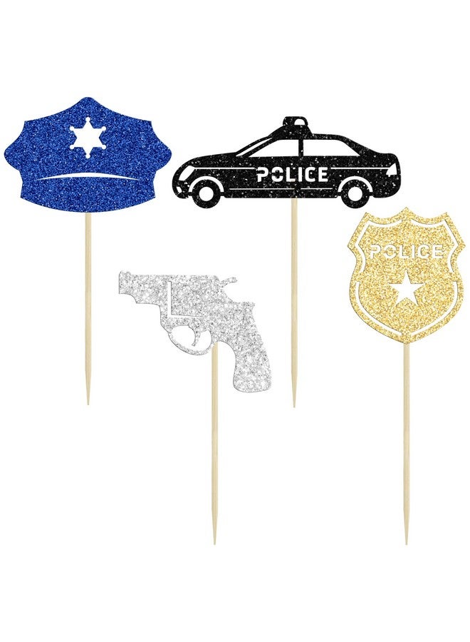 Ephlyn 24Pcs Police Cupcake Toppers Glitter Policeman Police Officer Cupcake Picks Cake Decorations for Police Emblem Theme Birthday Party Cake Decor Supplies - Image 3