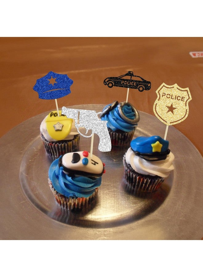 Ephlyn 24Pcs Police Cupcake Toppers Glitter Policeman Police Officer Cupcake Picks Cake Decorations for Police Emblem Theme Birthday Party Cake Decor Supplies - Image 4