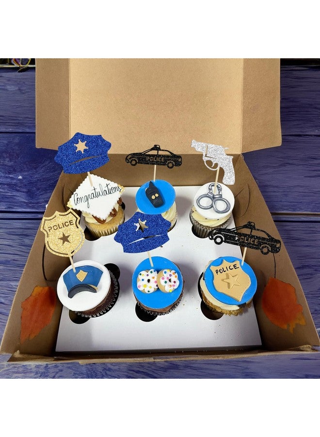 Ephlyn 24Pcs Police Cupcake Toppers Glitter Policeman Police Officer Cupcake Picks Cake Decorations for Police Emblem Theme Birthday Party Cake Decor Supplies - Image 5