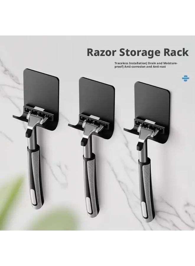 No Drill Razor Hooks 3 Pieces Black Plastic Damage Free Bathroom Organizer Space Saving Storage Rack - Image 2