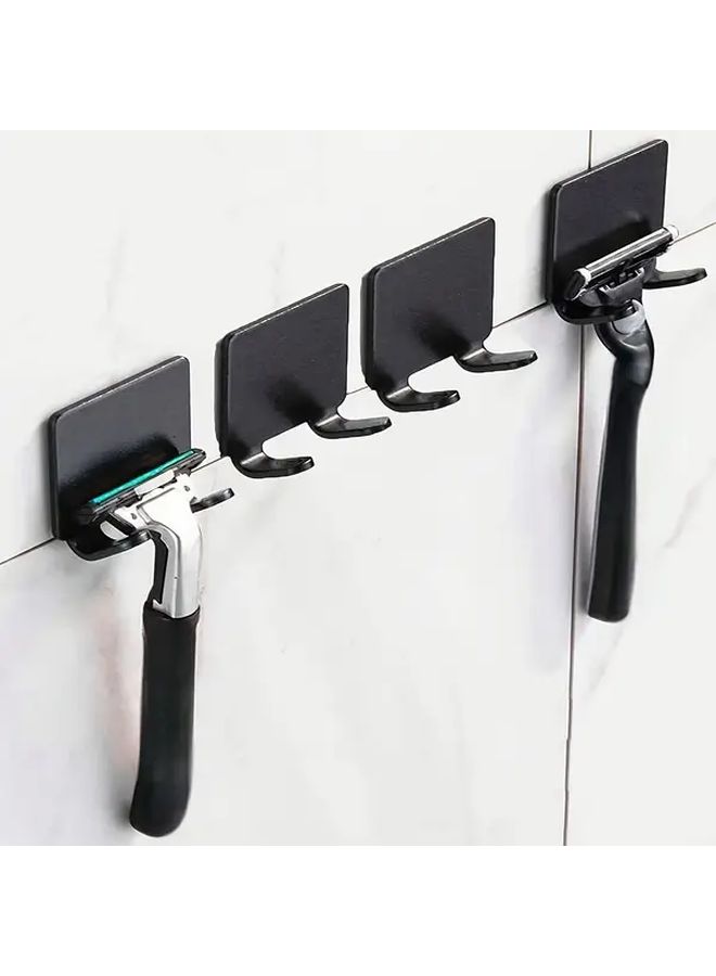 No Drill Razor Hooks 3 Pieces Black Plastic Damage Free Bathroom Organizer Space Saving Storage Rack - Image 1